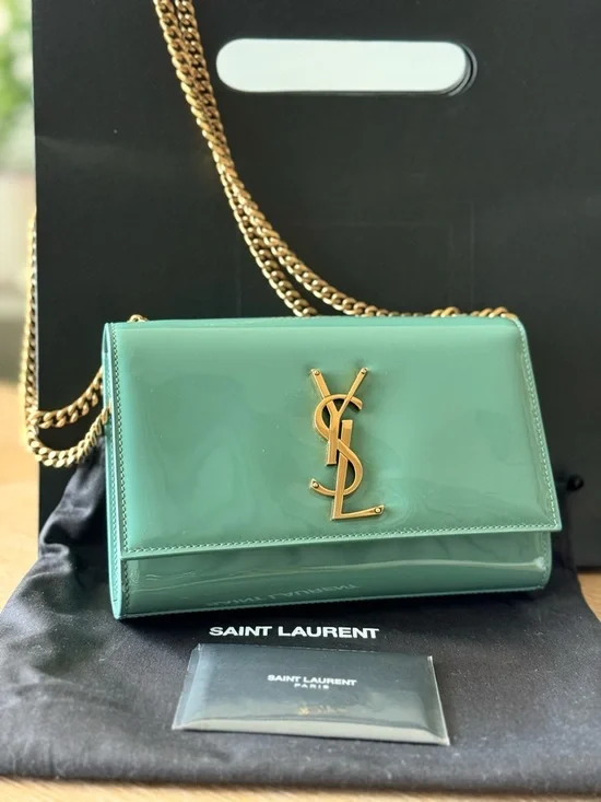 Saint Laurent Mint Green Patent Monogram Crossbody Bag - Picture 1 of 12